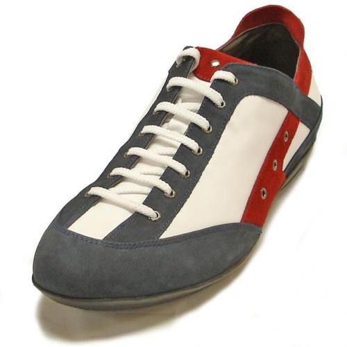 Encore by Fiesso Blue / White / Red Genuine Leather Casual Sneakers FI4020